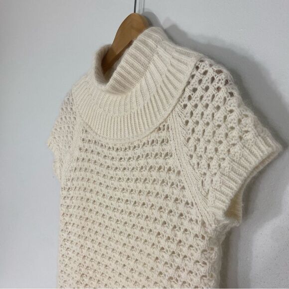 Ann Taylor High Neck Short Sleeve Crochet Open Knit Angora Sweater SP - Picture 4 of 6